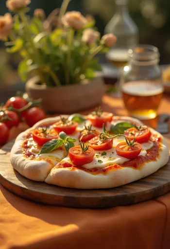 Pizza con Pomodorini freschi e mozzarella