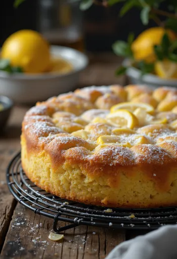Torta al limone e mandorle servita