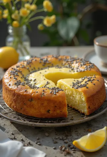 Torta al limone e semi di papavero a fette