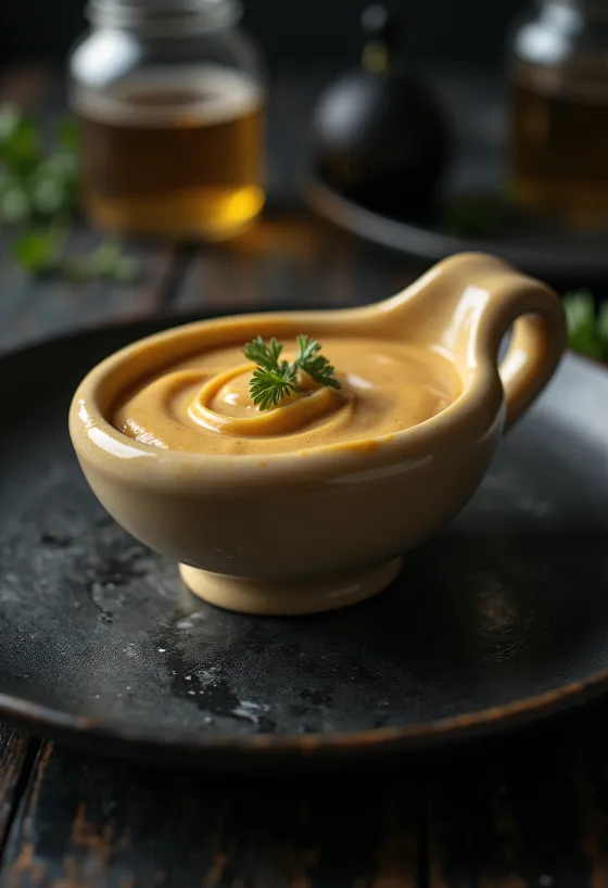 Salsa alla birra e senape servita