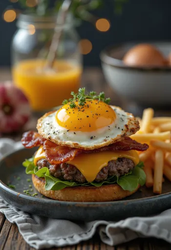 Burger da colazione con bacon e uova