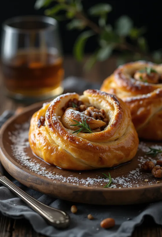 Burek croccante alle noci e whisky su un piatto