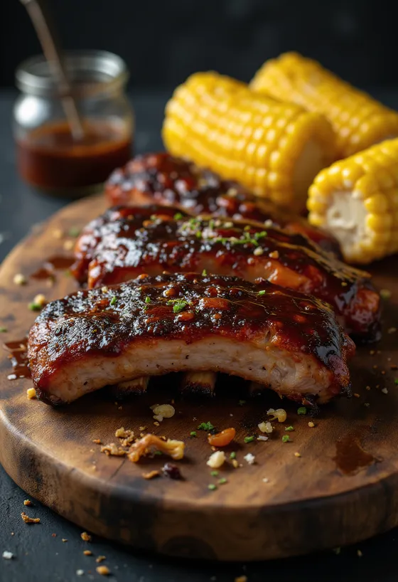 Costine BBQ servite con mais