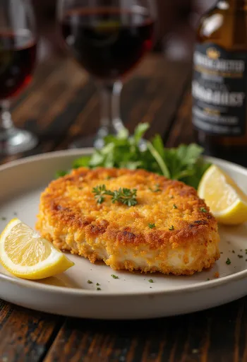 Cotoletta di maiale impanata servita con panatura dorata