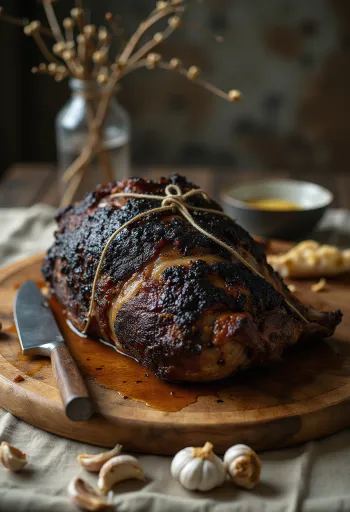 Cinghiale allo spiedo con erbe aromatiche e verdure arrosto