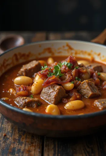 Dobradinha con pancetta, ricca zuppa brasiliana speziata, fagioli bianchi e manzo