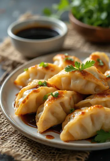 Gyoza serviti con salsa di soia