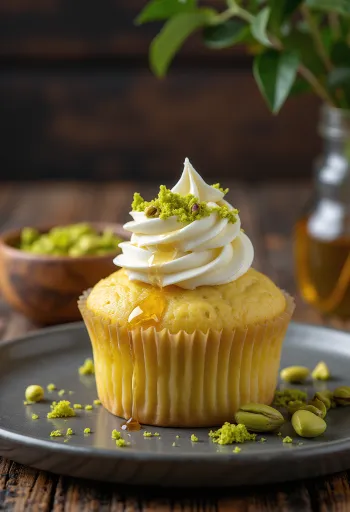 Cupcake al miele e pistacchio servito