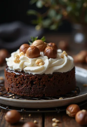 Torta al cioccolato e nocciole servita