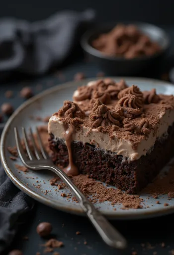Tres leches al cioccolato, Pan di Spagna inzuppato di latte su piatto bianco