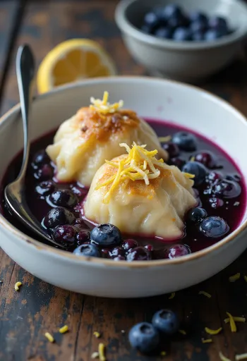 Dumplings ai mirtilli serviti