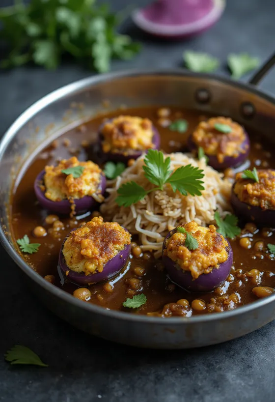 Bharwa Baingan, melanzane ripiene con ricca salsa speziata