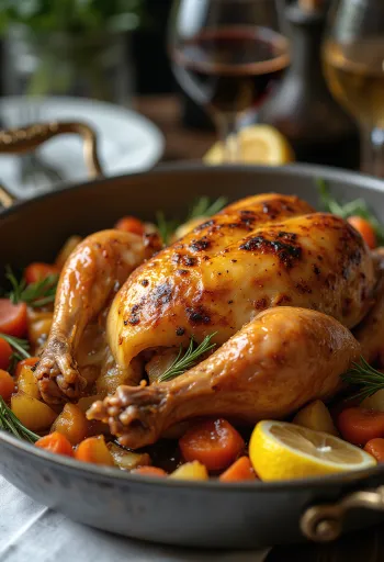 Faraona arrosto servita con verdure al forno