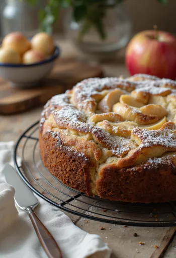 Torta di mele e semi di papavero servita