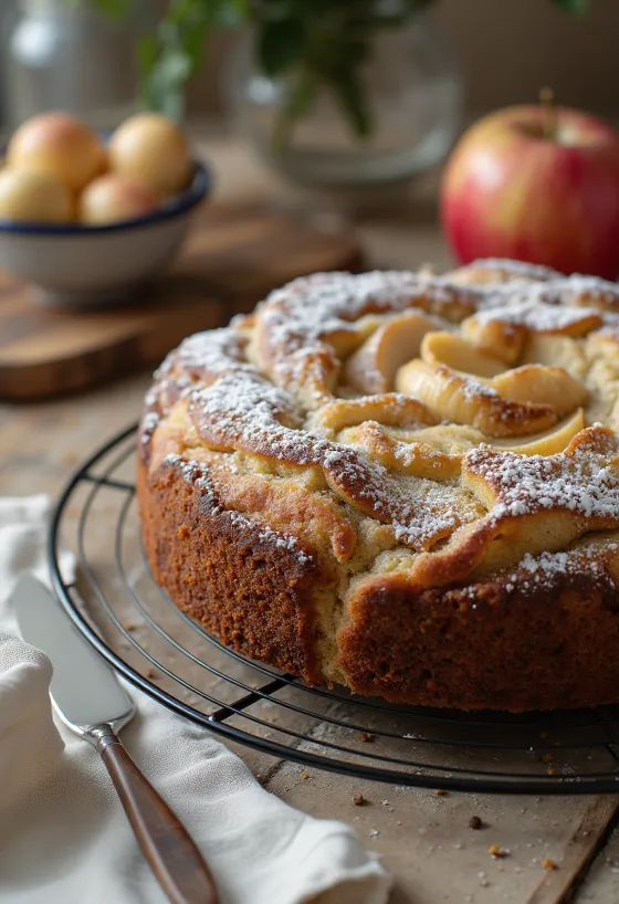 Torta di mele e semi di papavero servita