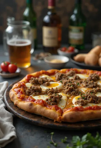 Pizza stile mongolo servita con carne di agnello e spezie
