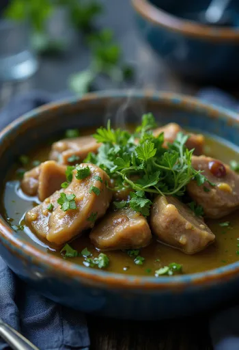 Chakapuli con agnello servito in salsa speziata