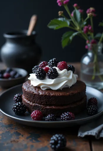 Torta al cioccolato e more con frutta fresca