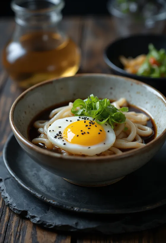 Ciotola di Hadaka Udon con uovo freddo e salsa di soia