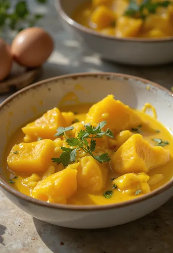 Curry di melanzane e patate dolci servito