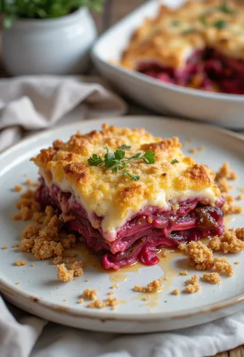 Moussaka vegana di melanzane e barbabietola