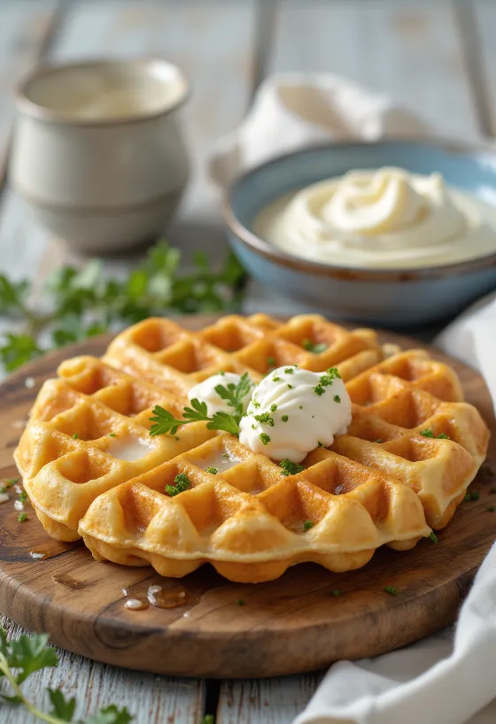 Waffle Salati Ricotta e Aneto serviti