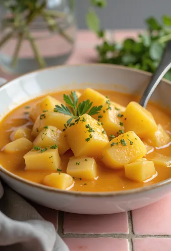 Classico stufato di patate con panna acida e prezzemolo fresco.