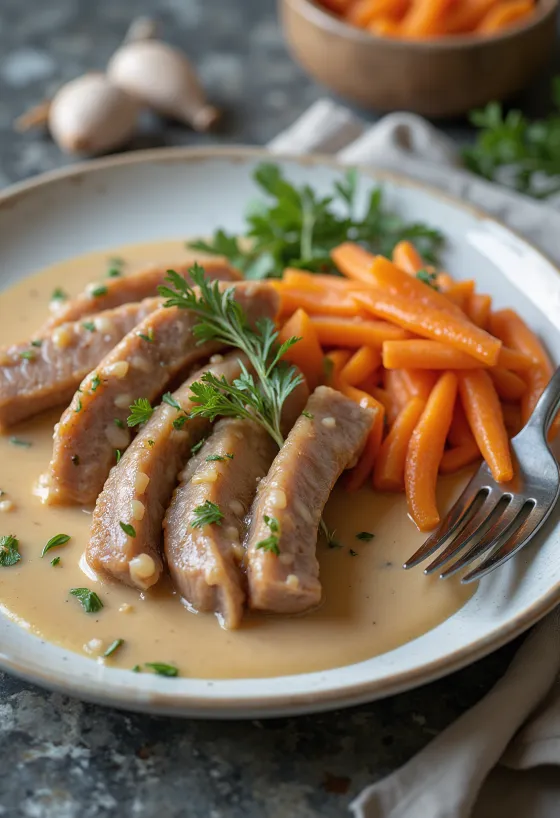 Renskav con carote e prezzemolo, piatto appetitoso