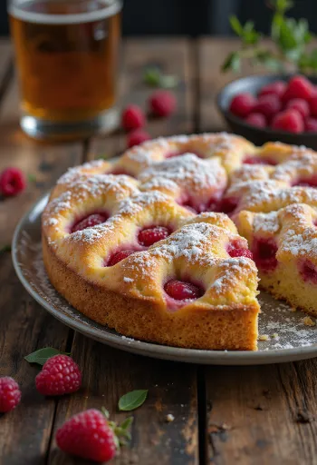 Torta ai lamponi servita