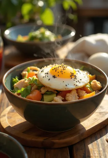 Bowl di Verdure con Onsen Tamago, uovo morbido, verdure fresche e condimento ricco