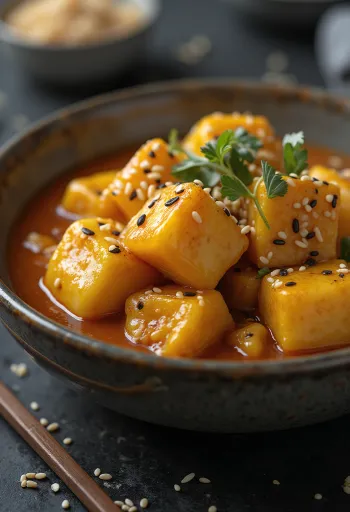 Stufato di melanzane al sesamo servito