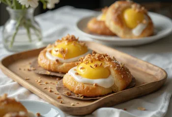 Skolebrød con farina di mandorle - dolce ripieno di crema con glassa al cocco