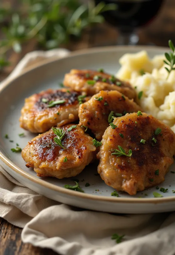 Fegatini di pollo fritti croccanti, serviti con pane fresco e cipolla rossa