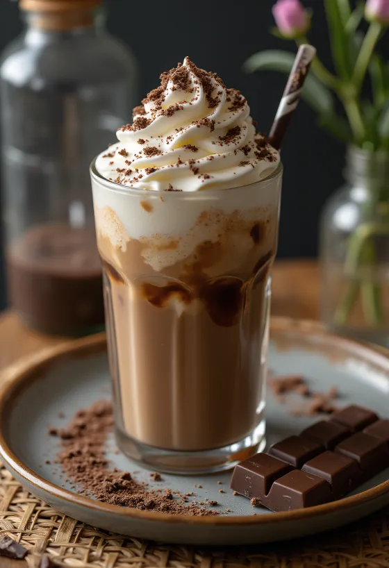 Frappé al cioccolato con panna e cioccolato grattugiato