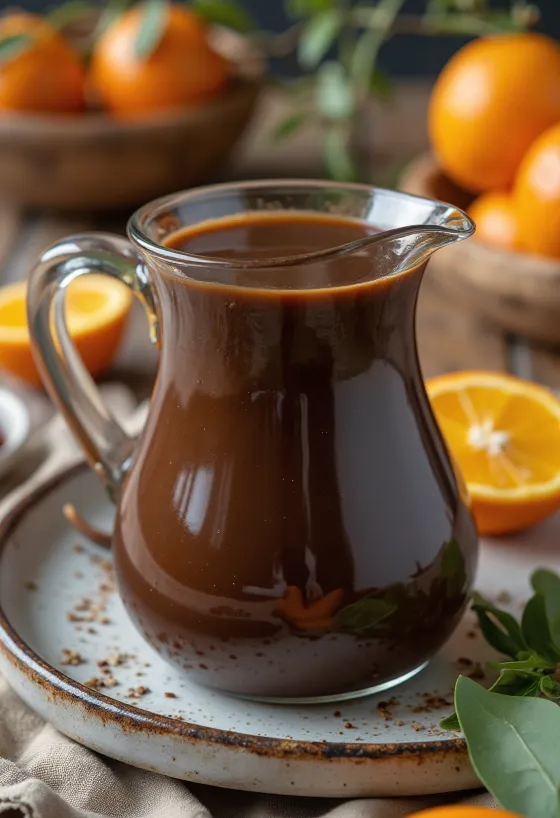 Salsa al cioccolato, arancia e peperoncino servita