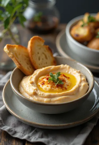 Crema di melanzane e peperoni arrosto servita