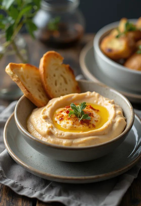 Crema di melanzane e peperoni arrosto servita