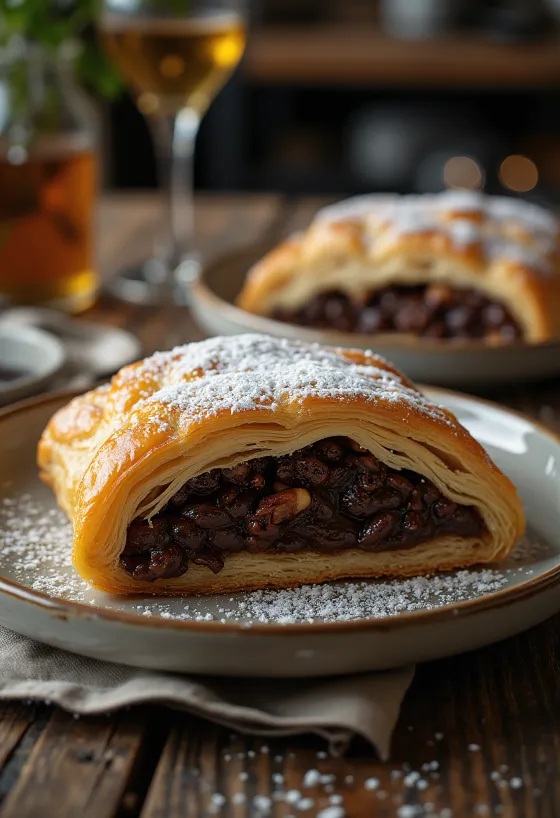 Strudel al cioccolato servito su un piatto