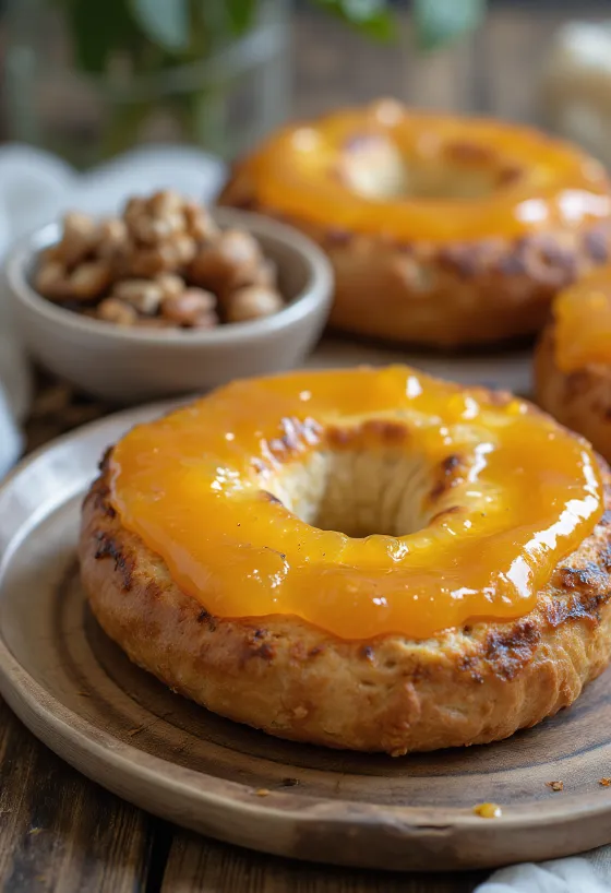 Bagel noci e marmellata di albicocche appena sfornati