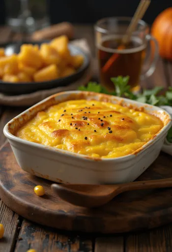 Humita di zucca, preparata con zucca, fresca e calda, con impasto dorato.