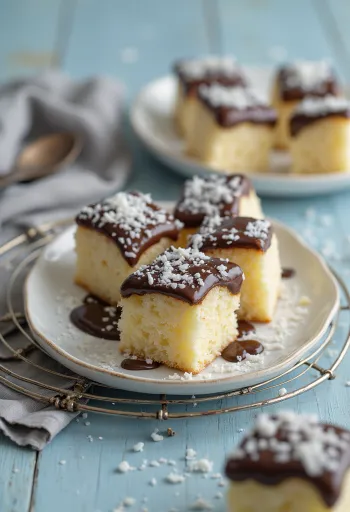 Cubotti al cocco con copertura al cioccolato e cocco rapé