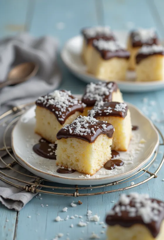 Cubotti al cocco con copertura al cioccolato e cocco rapé