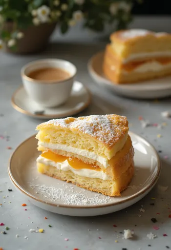 Fette di classica torta al miele ungherese con strati fatti in casa e crema alla vaniglia.