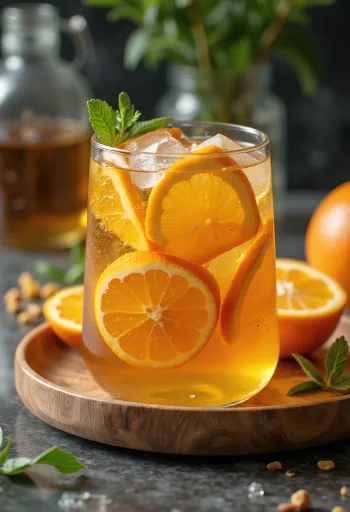 Tè freddo arancia e menta in bicchiere
