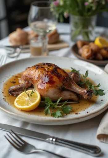 Piccione arrosto al rosmarino servito