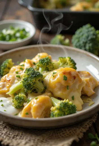 Pollo e broccoli al forno con succoso filetto di petto di pollo e formaggio fuso sopra