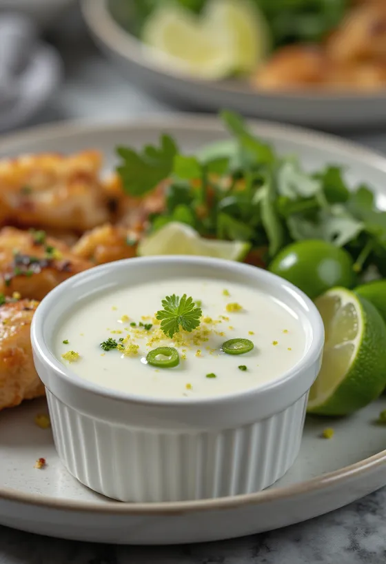 Salsa cremosa al jalapeño e lime servita in una salsiera