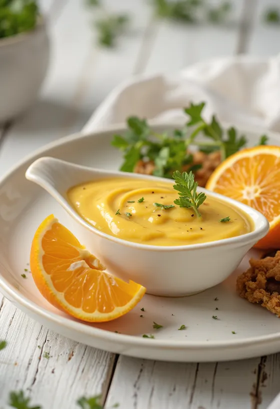 Salsa alla senape e arancia servita