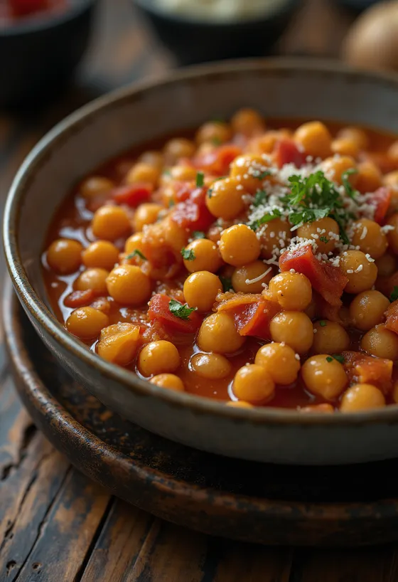 Stufato di ceci al pomodoro servito