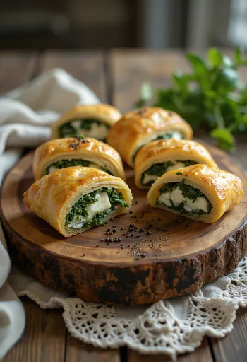 Strudel di spinaci e feta appena sfornato, sfoglia croccante